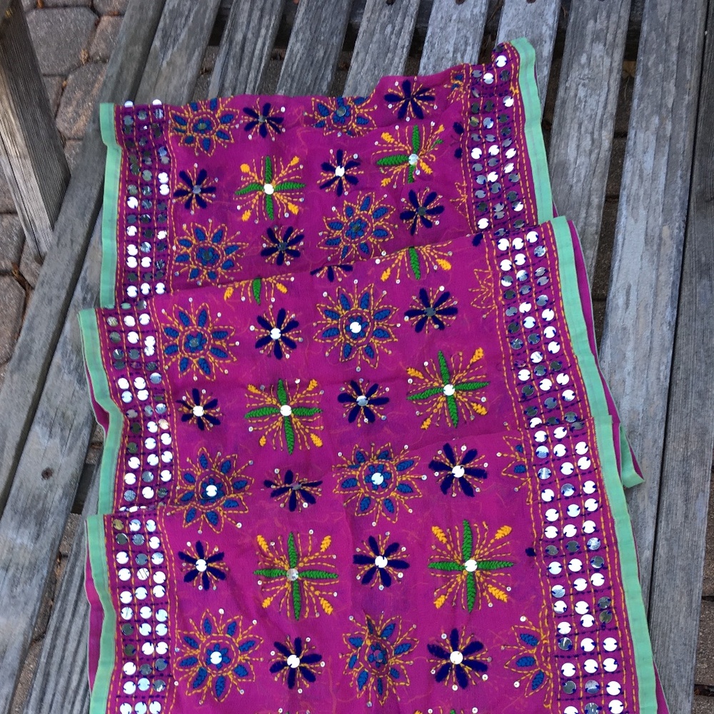 100% Silk Embroidered Embellished Oblong Scarf, a masterpiece craft